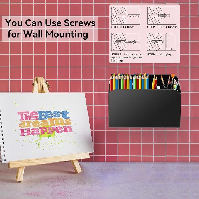 Dry Erase Marker Holder with 3 Compartments, Wall Mounted Magnetic Marker Organizer for Whiteboard, Fridge, Locker, Pen Holder, Acrylic Pencil Holder, Black - Image 4