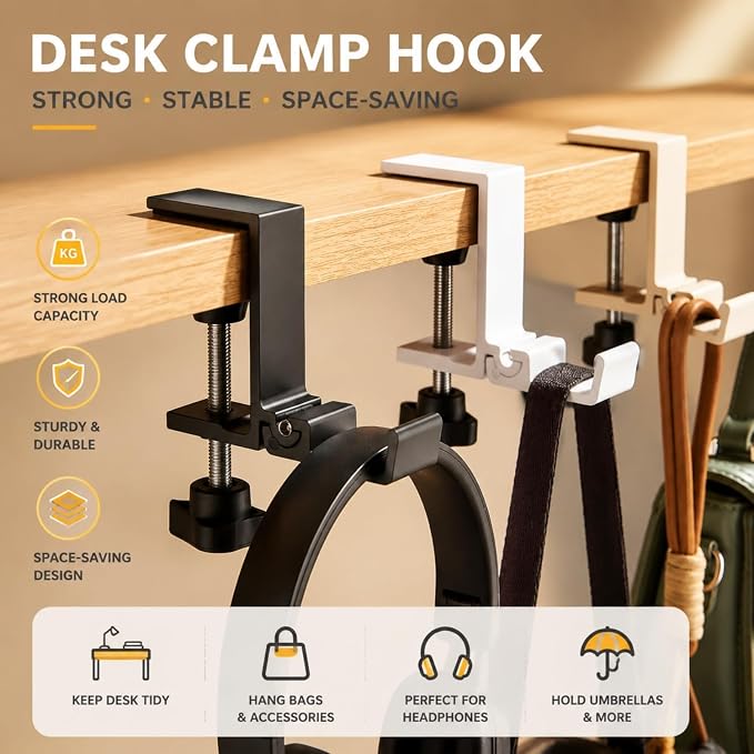 JAKO Headphone Stand for Desk, Aluminum Alloy Foldable Headphone Holder - Headset Stand Hook Mount, PC Gaming Headset Holder Under Desk Clamp for Office, Computer, Student Class Table, Handmade Table - Image 9