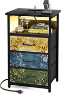 Fixwal Night Stand with 3 Fabric Drawers, Nightstand with Charging Station by Fixwal