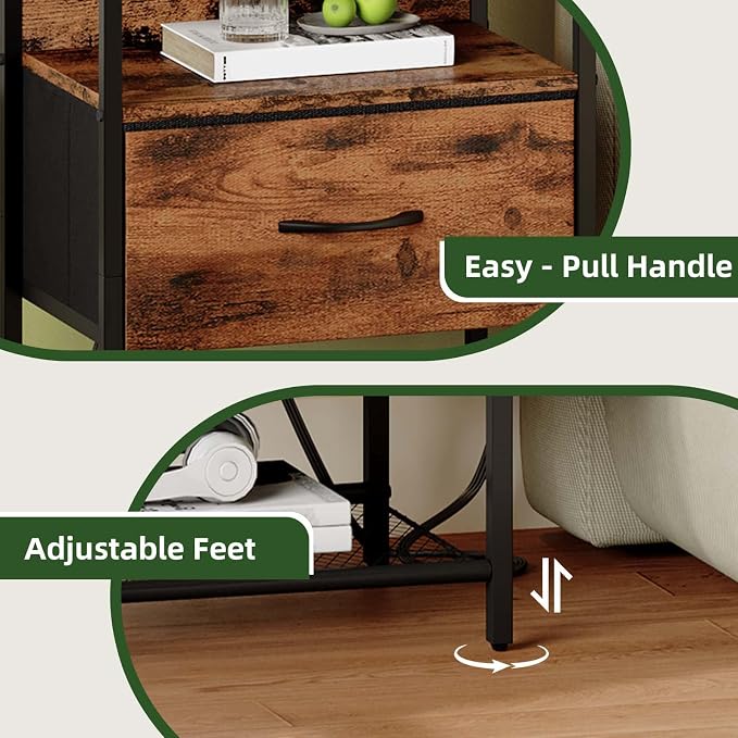 Somdot Nightstand with Charging Station & LED Light, Bedroom Bedside Table - Image 7