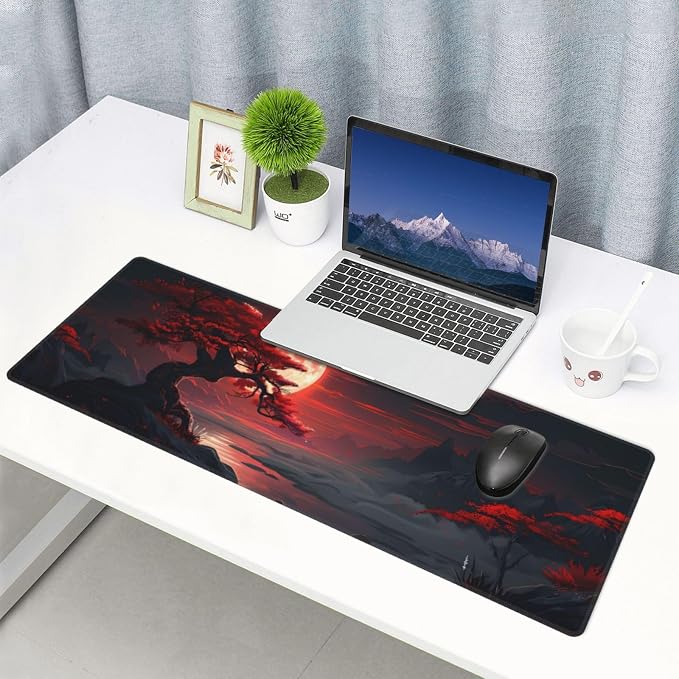 Gaming Mouse Pad Desk Pad,Extended Big Mouse Pad,31.5x11.8 Inch Long Computer Keyboard Mouse Mat Mousepad with 3mm Non-Slip Base and Stitched Edge for Gaming and Office… (Red Moon Canyon) - Image 7
