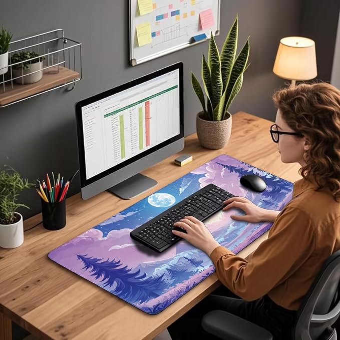 Mountain Moonlight Gaming Mouse Pad Desk Mat 31.5"x15.7" | Extended Mousepad, Non-Slip Rubber Base , Stitched Edges, for Computer/Laptop/Office/Home - Image 3