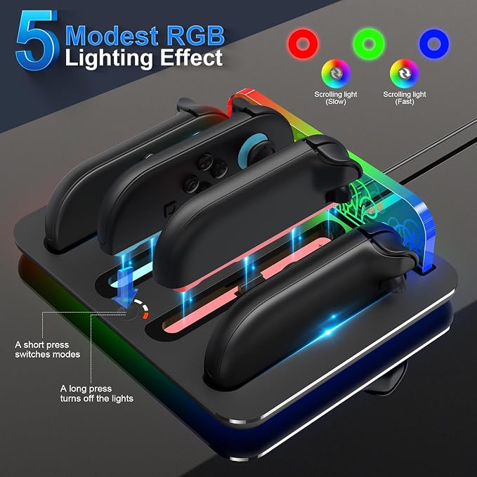 Joy-Con Charging Dock for Nintendo Switch 2, JoyCons 2 Charger Accessories 4 in 1 with LED Indicator, Vibration RGB Light and Charging Cable - Image 5