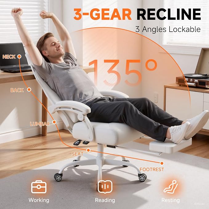 GTPLAYER Computer Chair with Adjustable Footrest, Ergonomic Gaming Chair with Headrest and Lumbar Support, Breathable Mesh Office Chair for Adults, High Back Reclining Desk Chair for Gaming and Office - Image 3