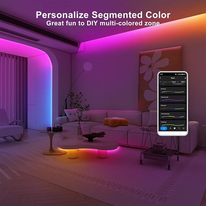 Tatazone 16.4ft Bluetooth RGB+IC COB Led Strip Light with App, Chasing COB Light Strip, Segmented Control, Music Sync, Color Changing Led Lights for Home Decor, Gaming, Cabinet, Desk - Image 2