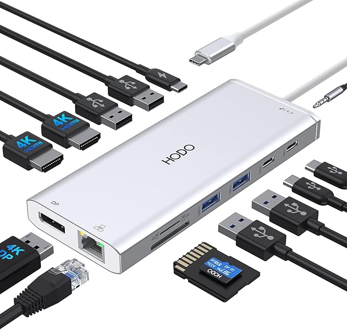 USB C Docking Station Dual Monitor for HP,Laptop Docking Station 3 Monitors by HODO