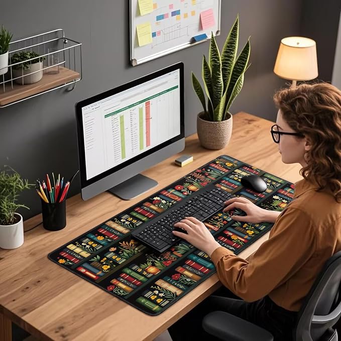 Vintage Bookshelf Large Gaming Mouse Pad Desk Mat 31.5"x15.7" | Extended Mousepad, Non-Slip Rubber Base , Stitched Edges, for Computer/Laptop/Office/Home - Image 2