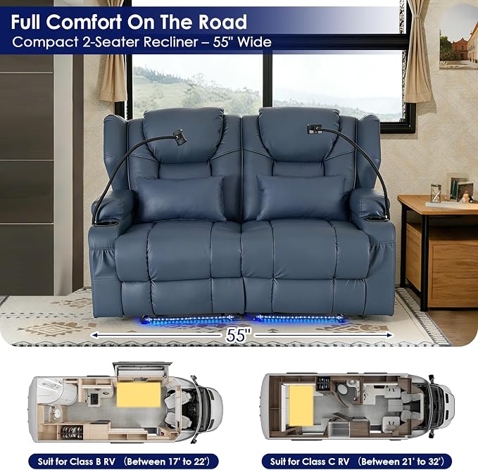Redlife Power Loveseat Recliner Sofa with Blue LED Base Lights - Image 7