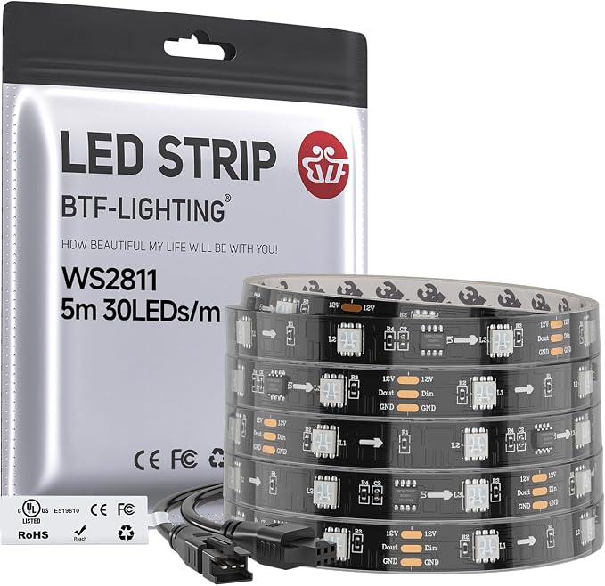 BTF-LIGHTING WS2811 Addressable RGB LED Strip 16.4FT 150LED DC12V IP67 by BTF-LIGHTING