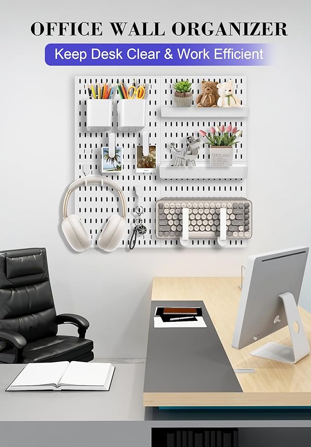 Pegboard Wall Organizer Set – 4 Peg Boards with Hooks & Shelves – Office, Kitchen, Gaming Room Desk Pegboard Storage – Peg Board Wall Display Rack (Black) - Image 4