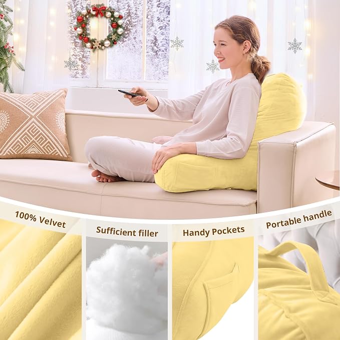Sasttie Reading Pillow for Bed, Back Pillow for Sitting Up, Light Yellow - Image 5