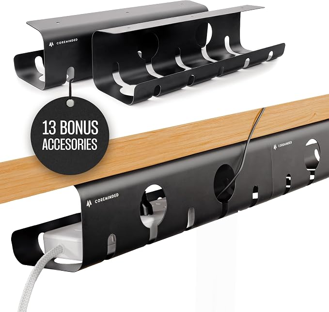 COREMINDED No-Drill Under Desk Cable Management Tray, 2-Pack, Medium by COREMINDED