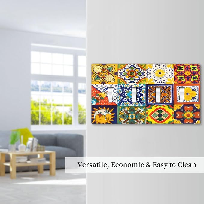 Decorative Switch Plate Covers Vintage Traditional Colorful Mexican Talavera Tiles Style 4 Gang Light Switch Cover Plate Quad Toggle Wall Plate 4 Hole Electrical Switchplatedimmer Faceplate - Image 7