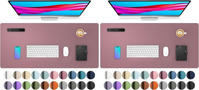 Aothia Leather Desk Pad Protector, Mouse Pad, Office Desk Mat,Non-Slip PU Leather Desk Blotter, Laptop Desk Pad, Waterproof Desk Writing Pad for Office and Home (Dark Pink, 23.6" x 13.7") (Pack of 2) by AothiaSimpleNaturalUnique