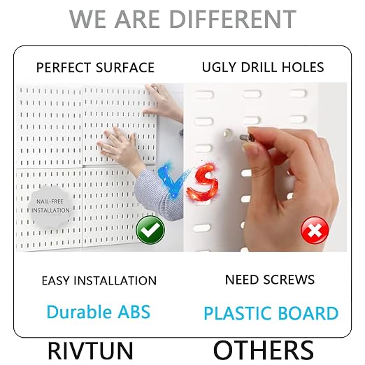 Pegboard Combination Kit for Wall Organizer, Wall Mounted Peg Board Kits for Kitchen, Bedroom, Office, &Bathroom, 4 Pieces White Pegboards and 14 Accessories, 22" x 22" - Image 5