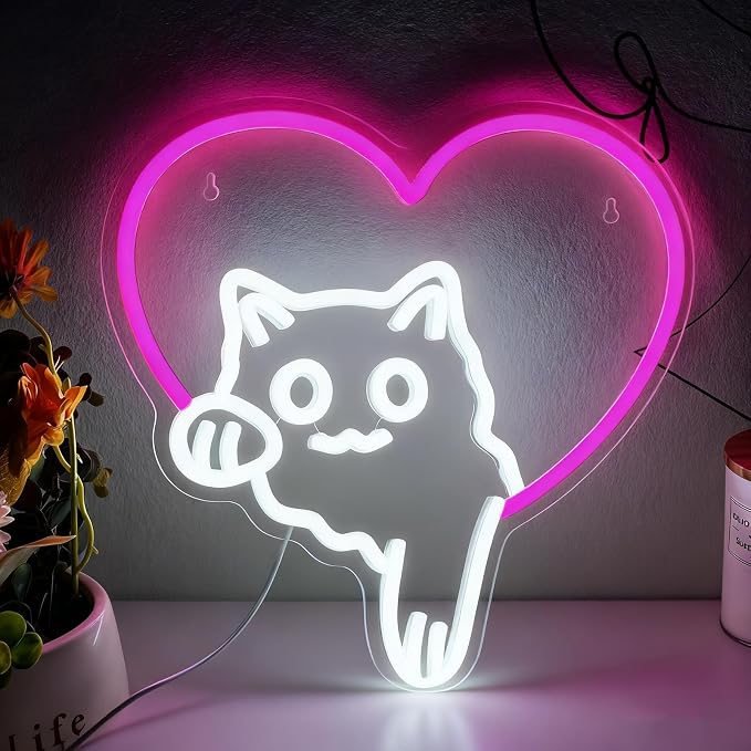 Cat Neon Sign Dimmable LED Animal Neon Light for Bedroom Kids Room Decor by Mvorixa