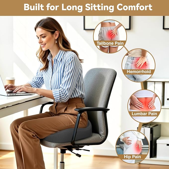 TushGuard 6-Zone Ergonomic Seat Cushion with Coccyx Cutout, Grey | Office Chair Cushions for Tailbone Pain, Non-Slip Bottom, Breathable Washable Mesh, Versatile Use for Car, Office, Wheelchair - Image 7