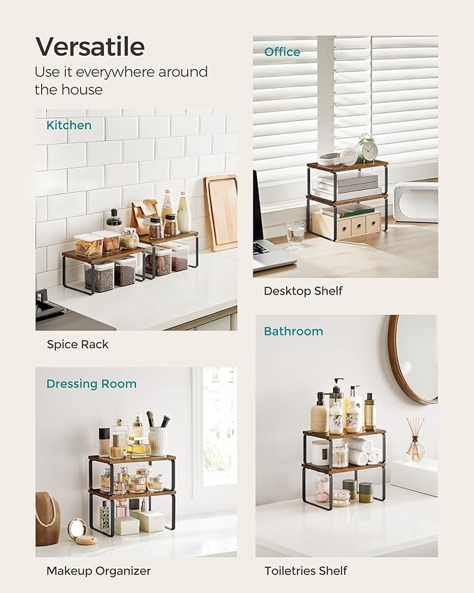 SONGMICS Cabinet Organizer Shelf, Set of 2 Spice Rack, Kitchen Storage - Image 5