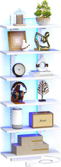 LED Wall Mounted Display Shelf with RGB Lights, 6-Tier Vertical Wall Shelf for Gaming Room, Bedroom and Living Room, Floating Shelves for Collectibles and Decor, 15"W x 5.5"D x 43.3"H, White by Unknown
