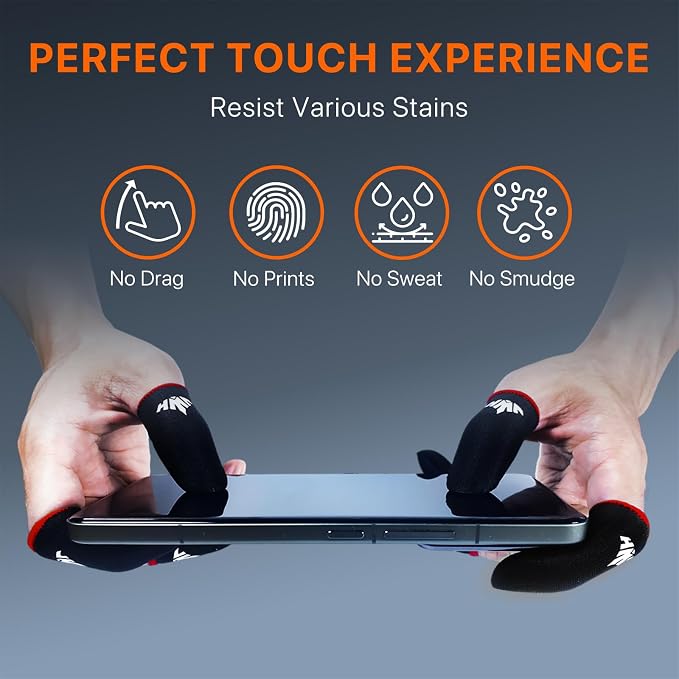 8 Pack Mobile Phone Gaming Thumb Sleeve,JWH Finger Cots for PUBG Gaming Glove,Red Edge​,0.3mm Superconducting Nanofibers,Anti-Skid,Silky and Sweat-Proof,Dedales Gamer profesionales guantes para - Image 4