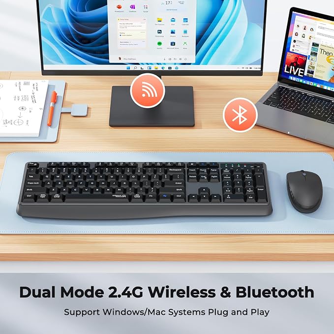 MEETION Wireless Keyboard Mouse Combo, Silent Full-Size Design, Black - Image 2