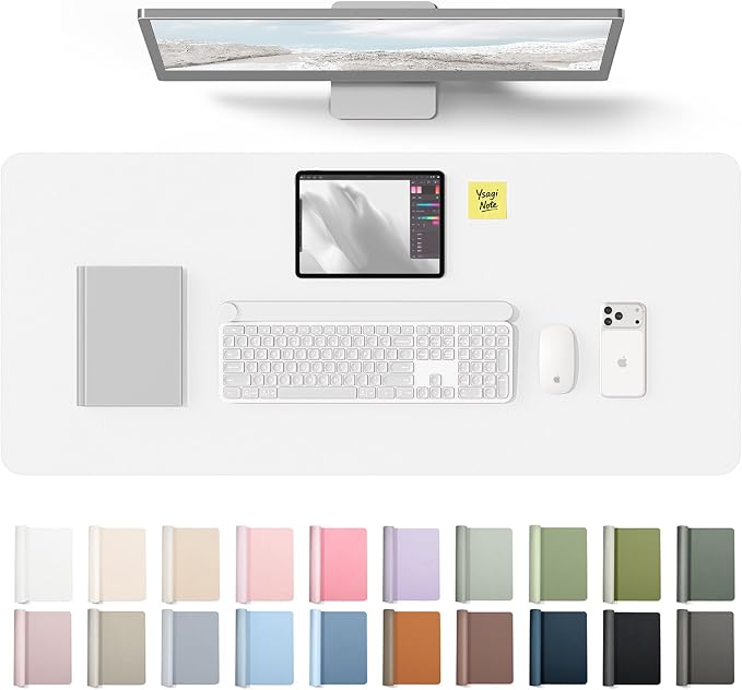 YSAGi Leather Desk Protector, Office Mat, Large Mouse Mat, Non-Slip PU Leather Blotter, Laptop Desk Mat, Waterproof Writing Pad for Office and Home(White, 42" x 17.2") by YSAGi
