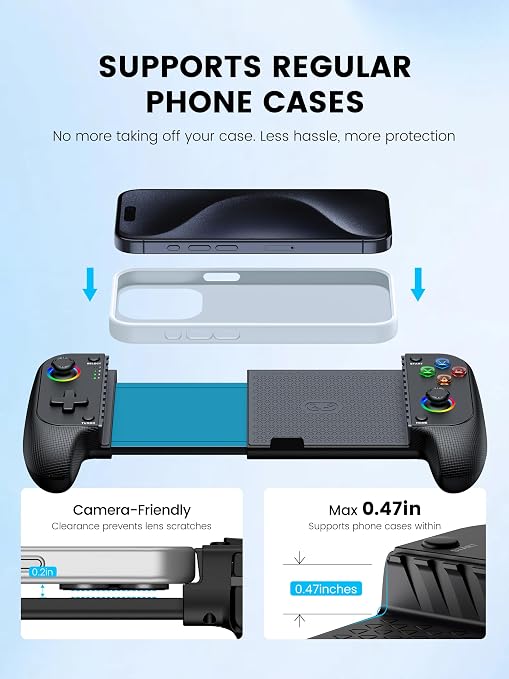 Mocagen MC1 Phone Controller for iPhone & Android – Ergonomic Grip, Low Latency, Case Friendly, Bluetooth Mobile Controller with Hall Effect Joysticks, Portable Travel Companion for Car/Leisure(Black) - Image 6
