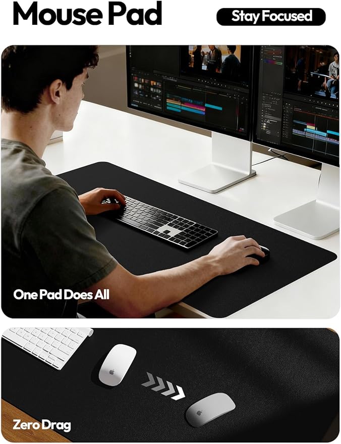 YSAGi Leather Desk Protector, Office Mat, Large Mouse Mat, Non-Slip PU Leather Blotter, Laptop Desk Mat, Waterproof Writing Pad for Office and Home (Black, 31.5" x 15.8") - Image 4