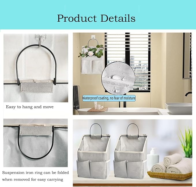 2 Pack Wall Hanging Storage Basket,Wall Hanging Organizer Bags with Pockets, Wall organizer Storage for Dormitory Bathroom Bedroom Kitchen(White-upgraded) - Image 4