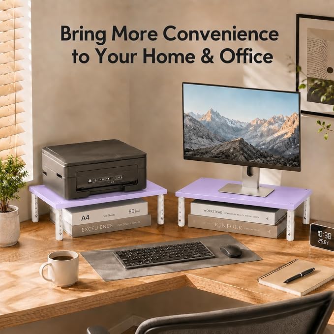 OPNICE Adjustable Monitor Stand Riser for Desk, Wood Computer & Laptop Stand, Desk Organizers and Accessories, Office Desk Accessories & Workspace Organizer for Home Office Supplies, Purple - Image 6