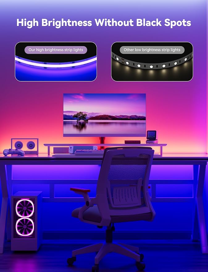 MIWISE 5V USB RGB COB LED Strip Light,9.84ft/3m Tape Lights,RF & App Control,Music Sync,Ultra Bright Color Changing Lighting,UL-Listed,Cuttable & Flexible for Bedroom,Kitchen,Desk,Party,Home Decor - Image 2