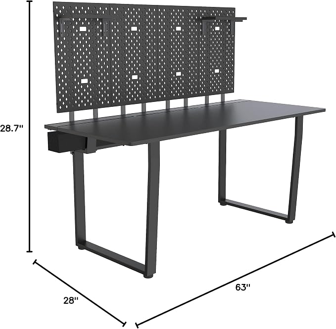 Dezctop Bifrost 160 63W x 28D Gaming PC Computer Desk with Shelves, Large Workstation for Gamers or Home Office with Pegboard, Built-in Cable Management, Stainless Steel Frame (Black) - Image 2