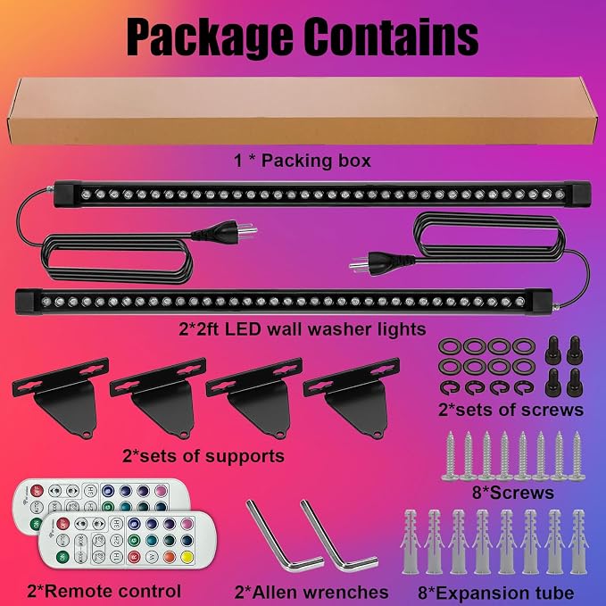 HNRLOY RGB Wall Washer Light with Bar 2Pack, 72W LED RGB Color Changing Landscape Wall Wash Lights, 4FT 120V Dimmable Stage Wash Light Bar for Hotel,Building,Commercial Garden Lighting - Image 9
