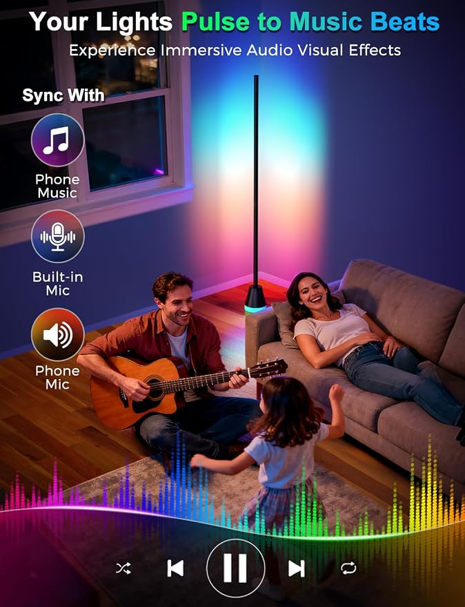 RGBICW Corner Floor Lamp, Modern LED Ambient Lighting, Jet Black - Image 6