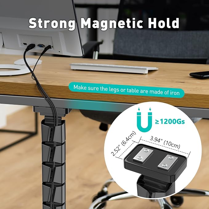 Magnetic Cable Management Spine, Instant Snap-On Wire Vertebrae for Metal Frame Gaming Desks, Dragon Bone Style Floor-to-Desk Cord Concealer for Steel Legs & Standing Desks - Image 7