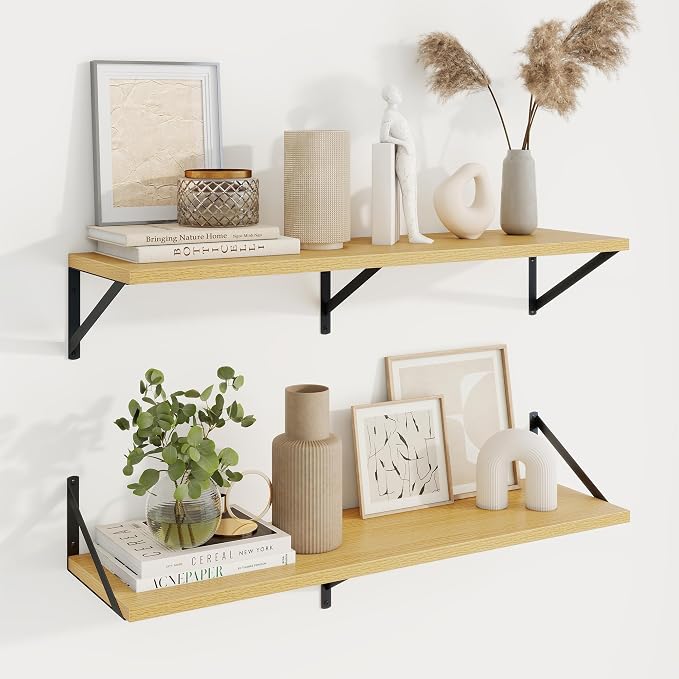 Axeman Deep Floating Shelves, 36'' x 10'' Oak Wall Shelves Set of 2 by Axeman