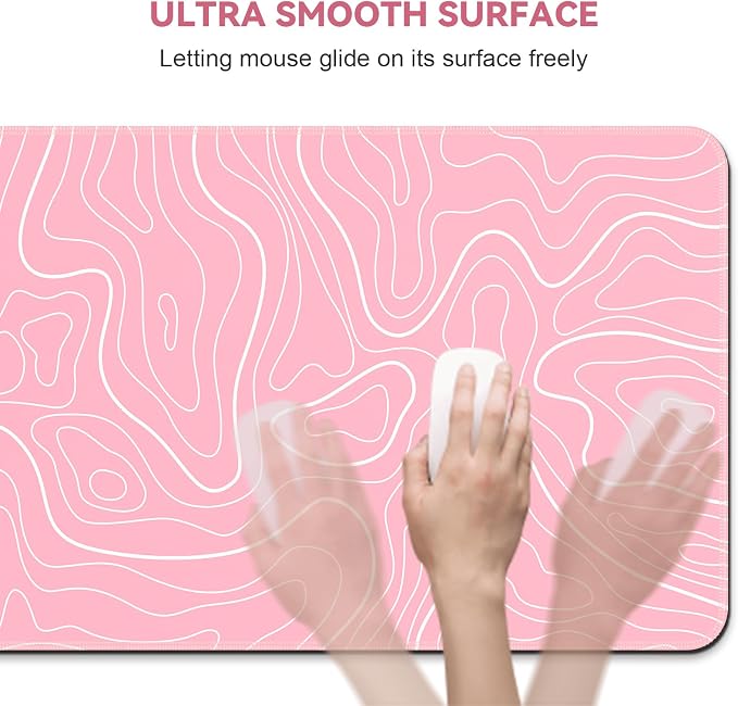 DIGSOM Gaming Mouse Pad, Pink with White Topographic Line, 31.5x11.8in | XL Mouse mat, Smooth surface, Anti-slip rubber base, For keyboard and mouse, For home and office use - Image 7