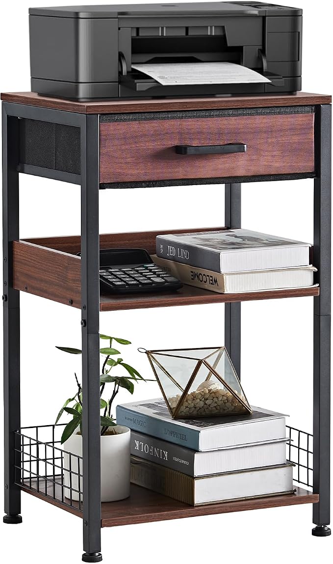 Lerliuo Printer Stand with Storage, 3-Tier Printer Table, Walnut by Lerliuo