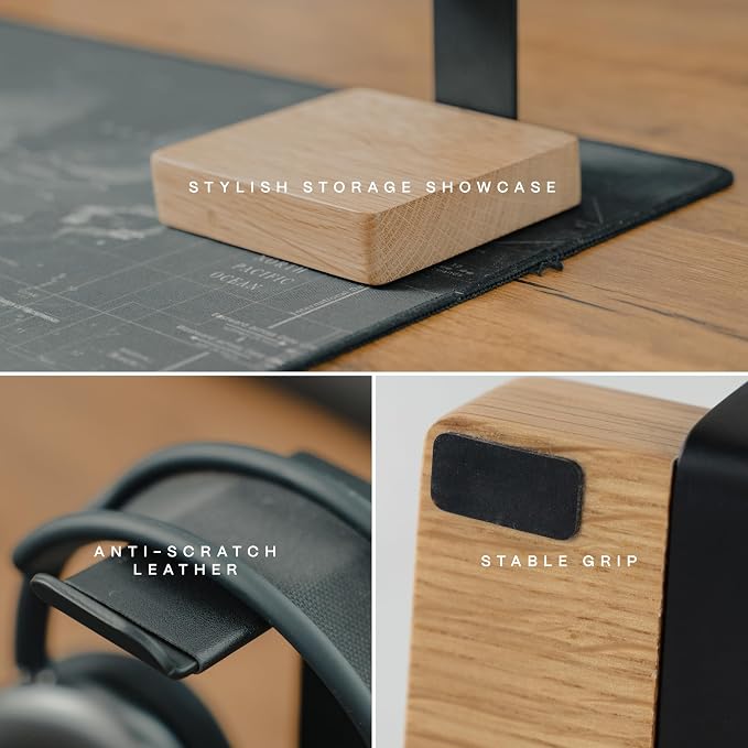 COREMINDED Universal Headphone Stand for Desk, Walnut Wood Headset Holder | Fits All Headphones incl AirPods Max, Heavy Duty Solid Wood, Sturdy & Stable, Gaming Headset Organizer, Gift Ready Box - Image 7