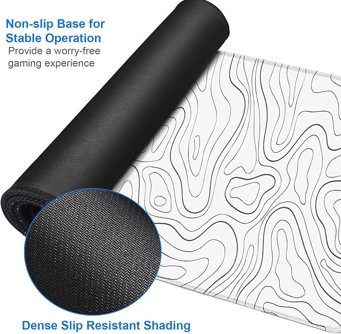 Extended Mouse Pad, 31.5x15.7 inch Large Gaming Computer Keyboard Mouse Mat, Water Resist Non-Slip Mousepad Rubber Base Long XXL Desk Mouse Pad for Work & Gaming, Office & Home, White Black Lines - Image 4