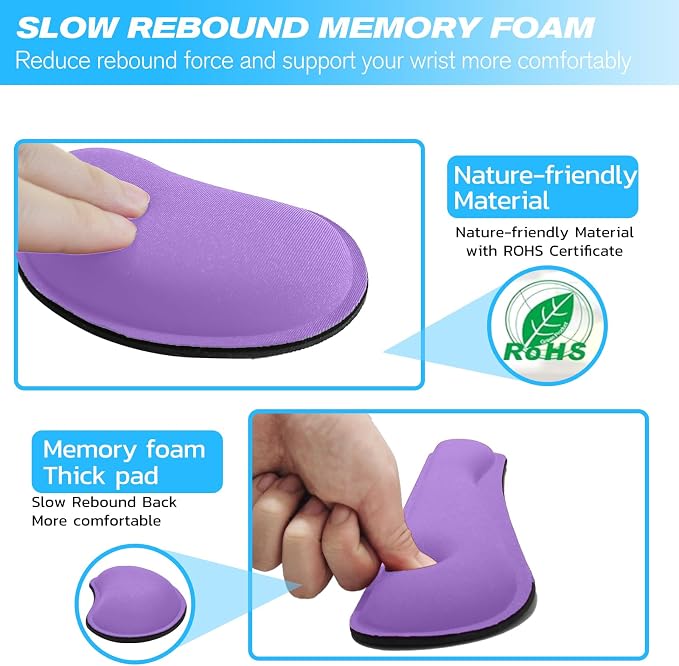 Keyboard Wrist Rest and Mouse Wrist Rest Set - Ergonomic Memory Foam Wrist Cushion - for Wrist Support on Computer, Laptop, Office, Playing Games, Typing Relieves Wrist Pain Purple - Image 3