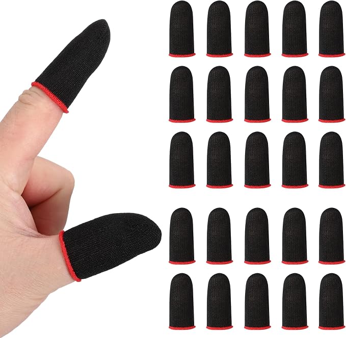 PATIKIL Controller Finger Thumb Sleeve, 40 Pack Mobile Gaming Finger Sleeve Silver Fiber Tip Gloves Anti-Sweat Breathable for Phone Game Touchscreen Devices, Red by PATIKIL