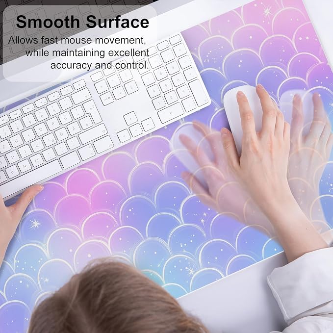 QiyI PU Leather Large Mouse Pad, Office Decor, 31.5" x 15.7", Mermaid Scale | Desk Décor Accessories, Extended Size, Waterproof & Easy to Clean, Smooth Surface, Non Slip Desk Organization - Image 4