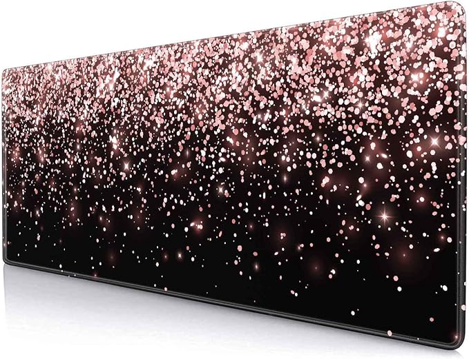 IMAYONDIA Gaming Mouse Pad, Large Non-Slip Rubber Base Mousepad with Stitched Edges, Keyboard Mouse Mat Desk Pad for Work, Game, Office, 31.5x11.8 Inch - Rose Gold Black Glitter Luxury by IMAYONDIA