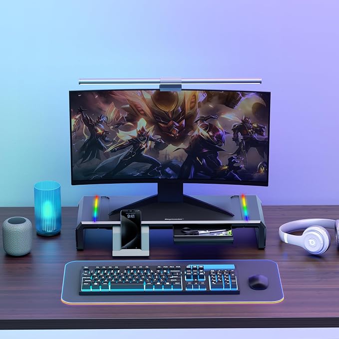 Heymaster Monitor Stand for Desk, Gaming Monitor Riser with RGB Light, Foldable Computer Monitor Stand Riser, Desk Organizers and Accessories for Desktop, Printer (Black) - Image 7