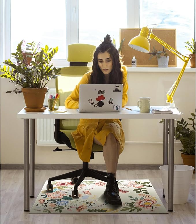Office Chair Mat for Hardwood Floor 48"X 60" Office Rugs for Gaming Rolling Chairs Computer Desk Chair Non-Slip Butterfly Floral Protector Mats for Hard Floor & Tile Floor Decor - Image 2