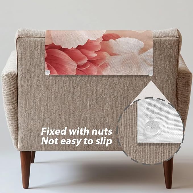 Set of 2 Waterproof Headrest Cover 26x16 Inch - Breathable Polyester Back Cover, Easy to Install Anti-Slip Sofa Protector with Nails, Fit for Home or Office, Realistic Pink Flower Print - Image 5