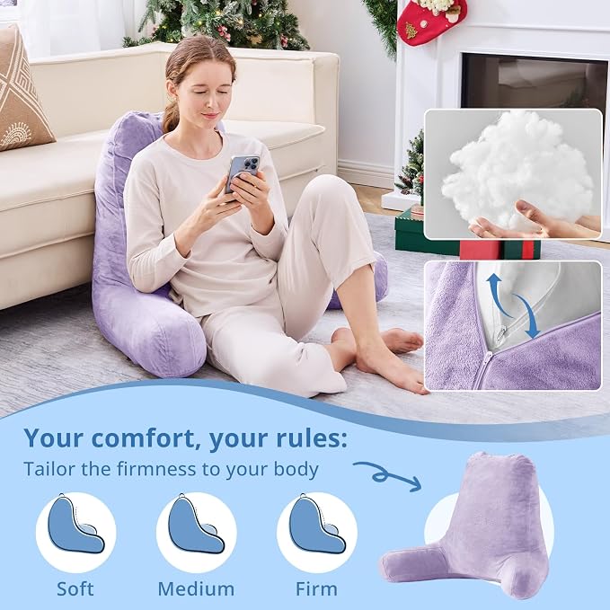 Sasttie Reading Pillow for Bed, Back Pillow for Sitting Up, Lavender - Image 3