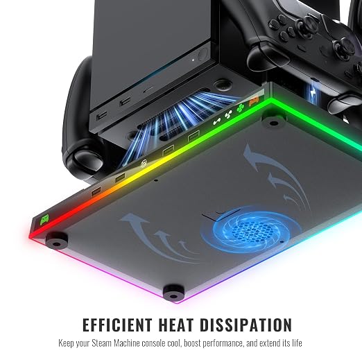 JDDWIN Charging Dock Stand with Cooling Fan for Steam Machine/Steam Controller 2026 Storage Stand for Steam Controllers Puck & Headset with RGB Light - Image 4