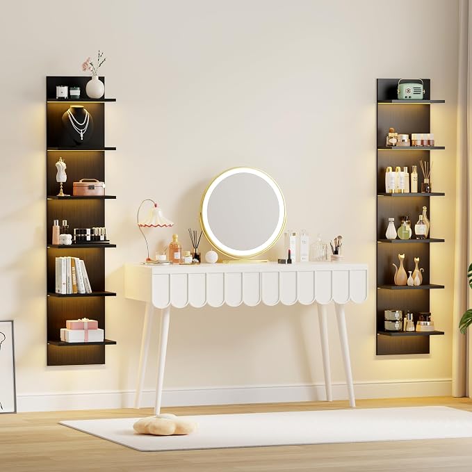 Qupui 6-Tier Wall Shelf with LED Remote, 57" Floating Storage, Black - Image 3